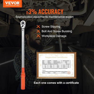 VEVOR Ροπόκλειδο, 1/2 ιντσών Drive Click Torque Wrench 20-250ft.lb/34-340n.m, Σετ δυναμόκλειδο ρυθμιζόμενου διπλής κατεύθυνσης, κιτ ροπόκλειδου μηχανικής ζυγαριάς διπλού εύρους με ράβδο επέκτασης προσαρμογέων