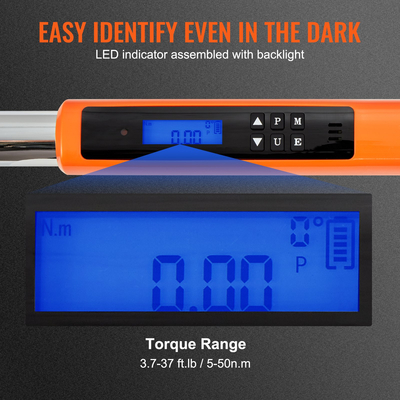 Ψηφιακό ροπόκλειδο VEVOR, Ηλεκτρονικό δυναμόκλειδο κίνησης 3/8&quot;, κιτ δυναμόκλειδου 3,7-37ft.lb/5-50n.m Εύρος ροπής Ακριβές έως ±2%, Σετ ρυθμιζόμενου ροπόκλειδου 3-Mode με βαθμονόμηση βομβητή LED
