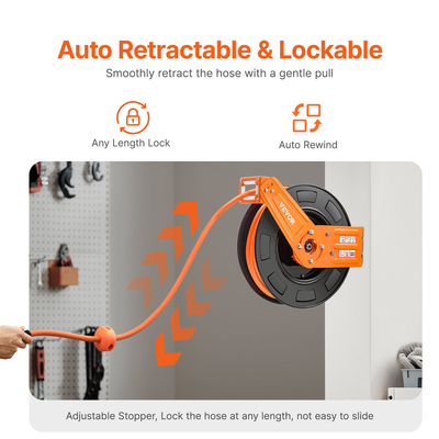 Πτυσσόμενο καρούλι σωλήνα αέρα VEVOR 3/8 IN x 65 FT Hybrid Air Hose Reel Max 300 PSI