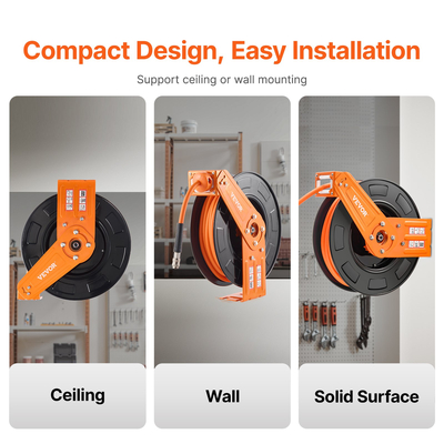 Πτυσσόμενο καρούλι σωλήνα αέρα VEVOR 3/8 IN x 65 FT Hybrid Air Hose Reel Max 300 PSI