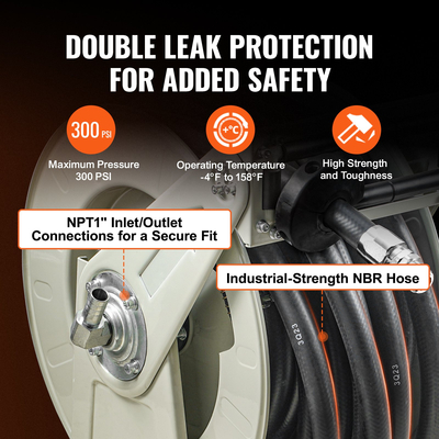 Καρούλι εύκαμπτου σωλήνα καυσίμου VEVOR, 1&quot; x 33&#039;, εξαιρετικά μακρύ πτυσσόμενο καρούλι σωλήνα ντίζελ, κατασκευή από ανθρακούχο χάλυβα βαρέως τύπου με αυτόματο ακροφύσιο καυσίμου, NBR ελαστικός σωλήνας για φορτηγό οχημάτων αεροσκαφών, 300 PSI