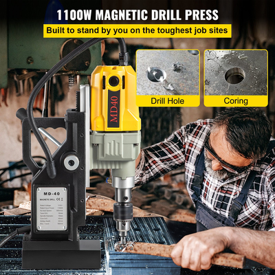 VEVOR Magnetic Drill, 1100W 1,57&quot; Boring Diameter, 2697lbf/12000N Portable Electric Mag Drill Press with 12 Bits, 580 RPM Max Speed ​​Drilling Machine για οποιαδήποτε βελτίωση επιφάνειας και σπιτιού