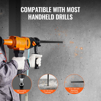 Τρυπάνι πυρήνα VEVOR, 1&quot; τρυπάνια με πυρήνα υγρού διαμαντιού, τρυπάνι πυρήνα σκυροδέματος βάθους διάτρησης 14&quot;, Εσωτερικό σπείρωμα 5/8&quot;-11, συγκόλληση με λέιζερ, μύτη υγρού πυρήνα διαμαντιού για τούβλα και μπλοκ σκυροδέματος