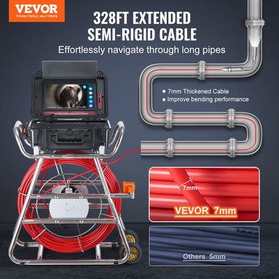 VEVOR Sewer Camera 328 ft/100m Αυτοεπιπεδούμενη κάμερα αποχέτευσης με οθόνη αφής 10,1