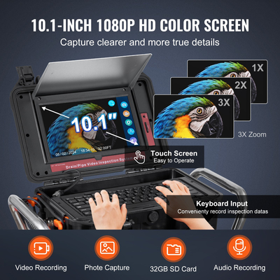 VEVOR Sewer Camera 328 ft/100m Αυτοεπιπεδούμενη κάμερα αποχέτευσης με οθόνη αφής 10,1