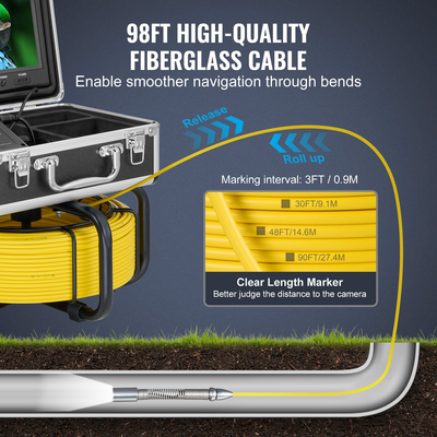 Κάμερα VEVOR Sewer Camera 98 ft/30 m Αυτοεπιπεδούμενη κάμερα αγωγού αποχέτευσης με εντοπιστή 512 Hz