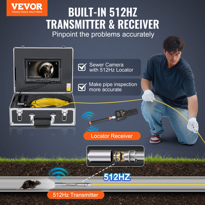 VEVOR Sewer Camera 165 ft Αυτοεπιπεδούμενη κάμερα αγωγού με 512Hz Locator 36X Zoom