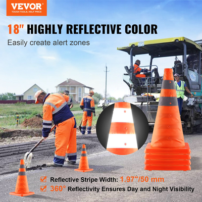VEVOR Safety Cones, 4 Pack 18 ιντσών πτυσσόμενοι κώνοι κυκλοφορίας, κατασκευαστικοί κώνοι με ανακλαστικά κολάρα, φαρδιά βάση και τσάντα αποθήκευσης, για έλεγχο κυκλοφορίας, εκπαίδευση οδήγησης, χώροι στάθμευσης