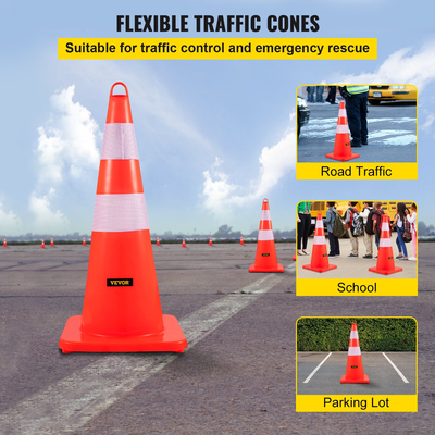 VEVOR Safety Cones, 10PCS 28\&quot; Traffic Cones, PVC Orange Construction Cones, 2 Reflektive Collars Traffic Cones with σταθμισμένη βάση και δακτύλιο χειρός που χρησιμοποιείται για τον έλεγχο της κυκλοφορίας, Driveway Road Parking