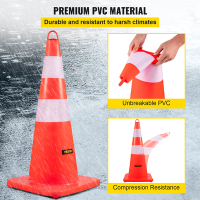 VEVOR Safety Cones, 10PCS 28\&quot; Traffic Cones, PVC Orange Construction Cones, 2 Reflektive Collars Traffic Cones with σταθμισμένη βάση και δακτύλιο χειρός που χρησιμοποιείται για τον έλεγχο της κυκλοφορίας, Driveway Road Parking