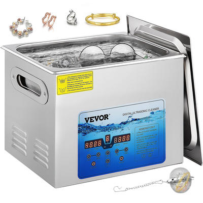 VEVOR Ultrasonic Cleaner, 36KHz~40KHz Ρυθμιζόμενη συχνότητα, 15L 220V, Υπερηχητικό μηχάνημα καθαρισμού με ψηφιακό χρονοδιακόπτη και θερμάστρα, Lab Sonic Cleaner για κέρματα γυαλιών ρολογιών κοσμημάτων, FCC/CE/RoHS