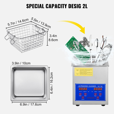 VEVOR 2L Ultrasonic Cleaner από ανοξείδωτο χάλυβα Ultrasonic Cleaner Ψηφιακός θερμαντήρας Timer Καθαρισμός κοσμημάτων για επαγγελματική και προσωπική οικιακή χρήση (2L)