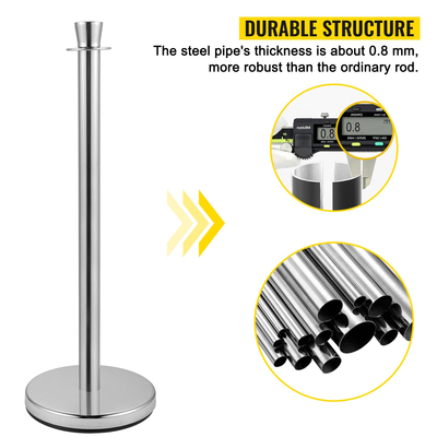 VEVOR Crowd Control Stanchion, Σετ 2 τεμαχίων Stanchion Set, Stanchion Set with 5 ft/1,5 m Black Velvet Rope, Silver Crowd Control Barrier με στιβαρό σκυρόδεμα και μεταλλική βάση - Συναρμολόγηση Easy Connect