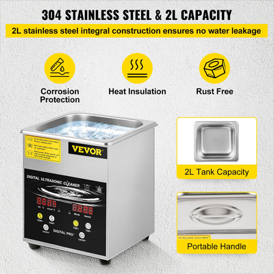 VEVOR 2L Ultrasonic Cleaner Cleaner Machine για κοσμήματα από ανοξείδωτο χάλυβα