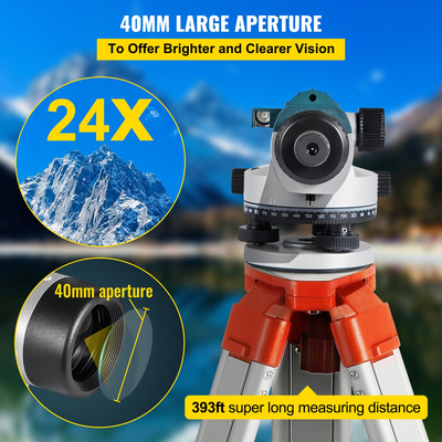 VEVOR Automatic Optical Level, 24X, 40?mm Aperture Auto Level Kit with Magnetic Dempened Compensator and Transport Lock, Εργαλείο μέτρησης γωνίας απόστασης ύψους με σκληρή πλαστική θήκη, IP54 αδιάβροχο