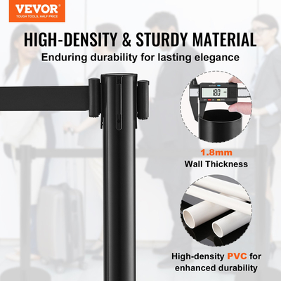 Βάλοι VEVOR Crowd Control Stanchions, 6-pack Crowd Control Barriers with 3PCS 6.5FT Black Retractable Belts, Plastic Stanchion Queue Post, Belt Barriers Line Divider Stanchion set for Airport, Exhibition