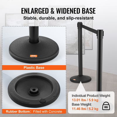 Βάλοι VEVOR Crowd Control Stanchions, 6-pack Crowd Control Barriers with 3PCS 6.5FT Black Retractable Belts, Plastic Stanchion Queue Post, Belt Barriers Line Divider Stanchion set for Airport, Exhibition