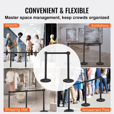 Βάλοι VEVOR Crowd Control Stanchions, 6-pack Crowd Control Barriers with 3PCS 6.5FT Black Retractable Belts, Plastic Stanchion Queue Post, Belt Barriers Line Divider Stanchion set for Airport, Exhibition