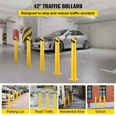VEVOR Safety Bollard 42&quot;x4.5&quot; Safety Barrier Bollard 4-1/2&quot; OD 42&quot; Height Yellow Powder Coat Pipe Steel Barrier with 4 Free Bolts Anchor for Sensible Area Area