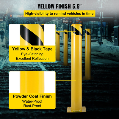 Στύλος ασφαλείας VEVOR 42&quot;x5.5&quot;, 5-1/2&quot; OD 42&quot; Height Safety Barrier Bollard, Yellow Powder Coat Pipe Steel Safety Barrier, με 4 δωρεάν μπουλόνια αγκύρωσης, για ευαίσθητη περιοχή στην κυκλοφορία