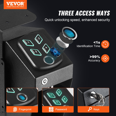 VEVOR Mounted Gun Safe for Pistols Biometric Gun Safe 3 τρόποι πρόσβασης για 1 πιστόλι