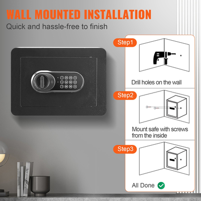 Χρηματοκιβώτιο VEVOR, Χρηματοκιβώτιο 0,5 κυβικών ποδιών για το σπίτι, Ατσάλινο χρηματοκιβώτιο ασφαλείας με ψηφιακό πληκτρολόγιο και 2 κλειδιά, θυρίδα ασφαλείας τοίχου Προστασία μετρητών, χρυσό, κοσμήματα, έγγραφα για σπίτι, ξενοδοχείο, 13,8 x 9,8 x 9,8 ίντσες