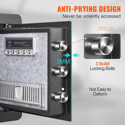 Χρηματοκιβώτιο VEVOR, Χρηματοκιβώτιο 1,2 κυβικών ποδιών για το σπίτι, Ατσάλινο χρηματοκιβώτιο ασφαλείας με ψηφιακό πληκτρολόγιο και 2 κλειδιά, θυρίδα ασφαλείας με πυρίμαχη τσάντα, προστασία μετρητών, χρυσό, κοσμήματα, έγγραφα για το σπίτι, ξενοδοχείο, 15,8x11,8x13,8 ίντσες