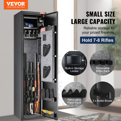 VEVOR 7-8 Rifles Gun Safe, Rifle Safe με ψηφιακό πληκτρολόγιο &amp; κλειδαριά, ντουλάπι αποθήκευσης όπλων για κυνηγετικά όπλα με ενσωματωμένο ντουλάπι αποθήκευσης, αφαιρούμενο ράφι αποθήκευσης για το σπίτι Long Gun και πιστόλια