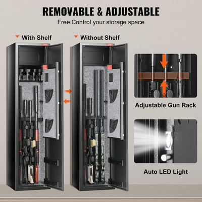 VEVOR 7-8 Rifles Gun Safe, Rifle Safe με ψηφιακό πληκτρολόγιο &amp; κλειδαριά, ντουλάπι αποθήκευσης όπλων για κυνηγετικά όπλα με ενσωματωμένο ντουλάπι αποθήκευσης, αφαιρούμενο ράφι αποθήκευσης για το σπίτι Long Gun και πιστόλια