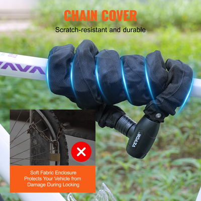 VEVOR Κλειδαριά αλυσίδας ποδηλάτου 5,91 Ft Συνδυασμένη κλειδαριά αλυσίδας ποδηλάτου με 4 κλειδιά 10 mm