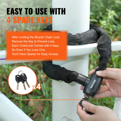 VEVOR Κλειδαριά αλυσίδας ποδηλάτου 3,94 Ft Συνδυασμένη κλειδαριά αλυσίδας ποδηλάτου με 4 κλειδιά 8 χιλιοστά