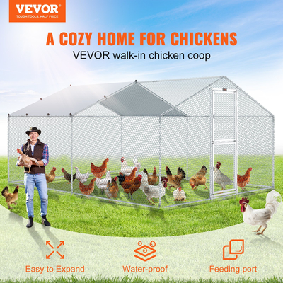 VEVOR Metal Chicken Coop, 13,1 x 9,8 x 6,6 ft Large Chicken Run, Κλουβί για στυλό πουλερικών σε εξωτερικό χώρο με κορυφαία οροφή για φάρμα ή αυλή, με αδιάβροχο κάλυμμα και προστατευτικό πλέγμα, για κότα, πάπια, κουνέλι