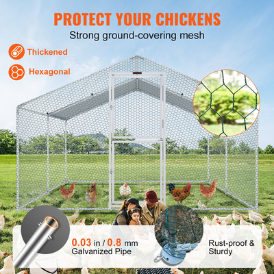 VEVOR Metal Chicken Coop, 13,1 x 9,8 x 6,6 ft Large Chicken Run, Κλουβί για στυλό πουλερικών σε εξωτερικό χώρο με κορυφαία οροφή για φάρμα ή αυλή, με αδιάβροχο κάλυμμα και προστατευτικό πλέγμα, για κότα, πάπια, κουνέλι