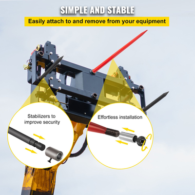 VEVOR Hay Spear 49&quot; Bale Spear 3000 lbs, Bale Spike Quick Attach Square Hay Bale Spears, Red Coated Bale Spear, Bale Hay Spike with 2 Stabilizer Spears