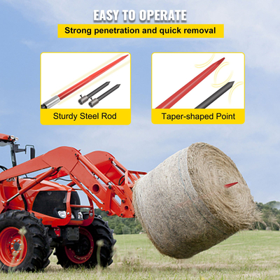 VEVOR Hay Spear 49&quot; Bale Spear 3000 lbs, Bale Spike Quick Attach Square Hay Bale Spears, Red Coated Bale Spear, Bale Hay Spike with 2 Stabilizer Spears