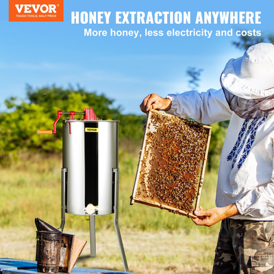VEVOR Manual Honey Extractor, 3 Frames Honey Spinner Extractor, Ανοξείδωτο ατσάλι μελισσοκομική εξαγωγή, κυψελωτό τύμπανο με καπάκι, φυγοκεντρικός εξοπλισμός μελισσοκομίας με βάση ρυθμιζόμενου ύψους