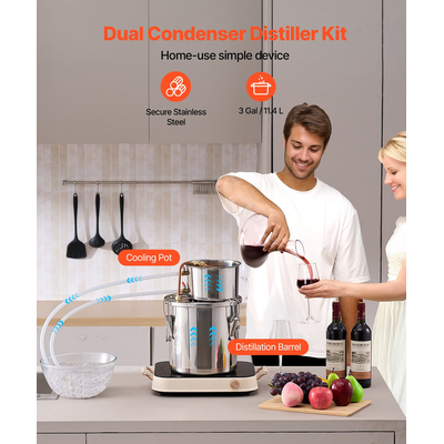 VEVOR Moonshine Still 3 Gal Water Alcohol Distiller Kit ζυθοποιίας από ανοξείδωτο χάλυβα