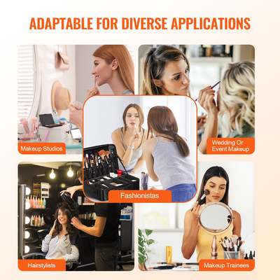 Θήκη μακιγιάζ VEVOR Μεγάλη αποθήκευση 3 επιπέδων, βολική μεταφορά με λαβή, λουράκι, επαγγελματικό αδιάβροχο κουτί οργάνωσης αποθήκευσης μακιγιάζ Oxford, θήκη για μακιγιάζ βαρέως τύπου, Μαύρο