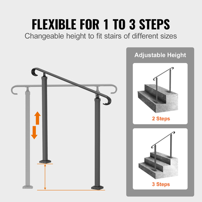 Κουπαστή από σφυρήλατο σίδηρο VEVOR, Εφαρμογή κιγκλίδωμα εξωτερικής σκάλας 1 ή 2 βημάτων, ρυθμιζόμενο κιγκλίδωμα μπροστινής βεράντας, μαύρα μεταβατικά κιγκλιδώματα χειρός για τσιμεντένια σκαλοπάτια ή ξύλινες σκάλες με κιτ εγκατάστασης