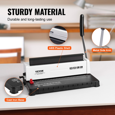 VEVOR Coil Spiral Binding Machine, Manual Book Maker 34-Holes Binding 120 Sheets, Punch Binder Adjustable 3/16&quot; - 9/16&quot; Coil Binding Spines, for Letter Size, A4, A5