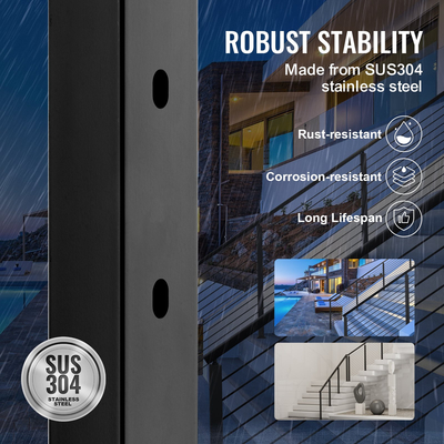 Στύλος κιγκλίδωμα καλωδίου VEVOR 42x2x2 in 30° γωνιακή τρύπα κιγκλίδωμα σκάλας Μαύρο 1 τεμ.