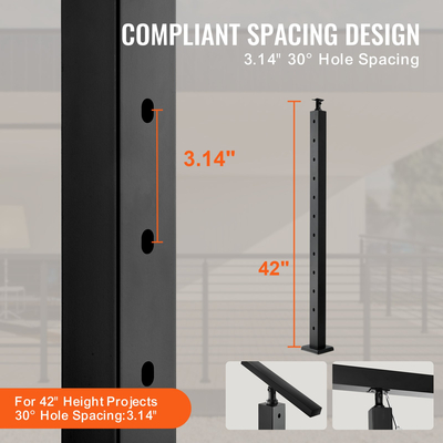Στύλος κιγκλίδωμα καλωδίου VEVOR 42x2x2 in 30° γωνιακή τρύπα κιγκλίδωμα σκάλας Μαύρο 1 τεμ.