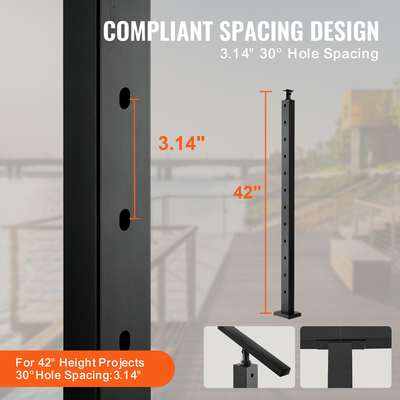 Στύλος κιγκλίδωμα καλωδίου VEVOR 42x1x2in 30° γωνιακή τρύπα κιγκλίδωμα σκάλας στύλος μαύρος 1 τεμ.