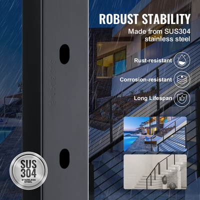 Στύλος κιγκλίδωμα καλωδίου VEVOR 36x1x2 in 30° γωνιακή τρύπα κιγκλίδωμα σκάλας Μαύρο 1ΤΜ