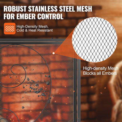 VEVOR Τζάκι Οθόνη 2 Πάνελ με Πόρτα, Στερεό Σιδερένιο Διχτυωτό Τζάκι, 990(L) x802(H)MM Κάλυμμα Spark Guard, Απλή τοποθέτηση, Ελεύθερη όρθια σχάρα για φράχτη πυρκαγιάς για διακόσμηση σπιτιού σαλονιού Vintage