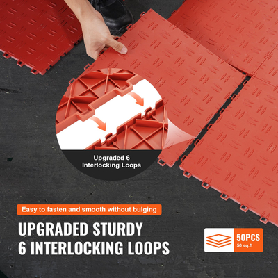 VEVOR Πλακάκια γκαράζ Interlocking, 12 x 12 x 0,53 ιντσών 50 Pack Πλακάκια δαπέδου γκαράζ, αντιολισθητικά πλακάκια δαπέδου γκαράζ διπλής όψης, για γκαράζ, υπόγεια, επισκευαστήρια, κόκκινο