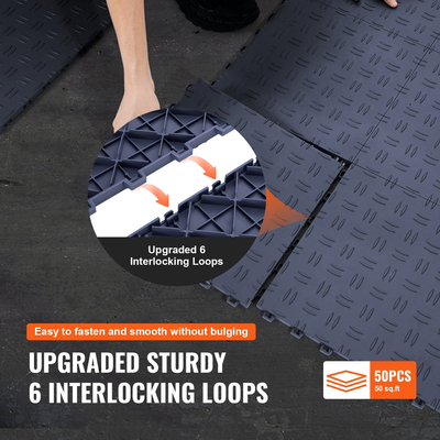 VEVOR Πλακάκια γκαράζ Interlocking, 12 x 12 x 0,53 ιντσών 50 Pack Πλακάκια δαπέδου γκαράζ, αντιολισθητικά πλακάκια δαπέδου γκαράζ διπλής όψης, για γκαράζ, υπόγεια, επισκευαστήρια, γκρι γραφίτη