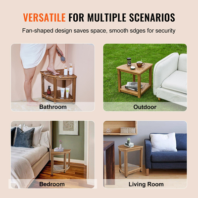 VEVOR Γωνιακός πάγκος ντους, 18,5&quot; Ύψος 17,75&quot; Ακτίνα, Faux Wood Grain Polystyrene, 350 LBS με ράφι αποθήκευσης, Αδιάβροχο, Σκαμπό ντους για εσωτερικό &amp; εξωτερικό ντους, για μπάνιο, σαλόνι