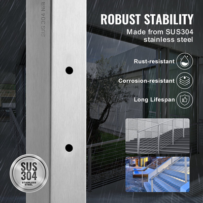 Στύλος κιγκλίδωμα καλωδίου VEVOR 36x1x2 ίντσες Οριζόντια οπή κιγκλίδωμα κατάστρωμα Ασημένιο 1 πακέτο