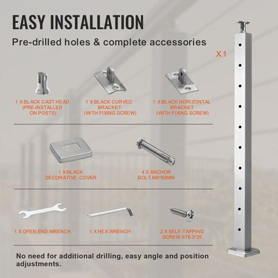 Στύλος κιγκλίδωμα καλωδίου VEVOR 36x1x2 ίντσες Οριζόντια οπή κιγκλίδωμα κατάστρωμα Ασημένιο 1 πακέτο